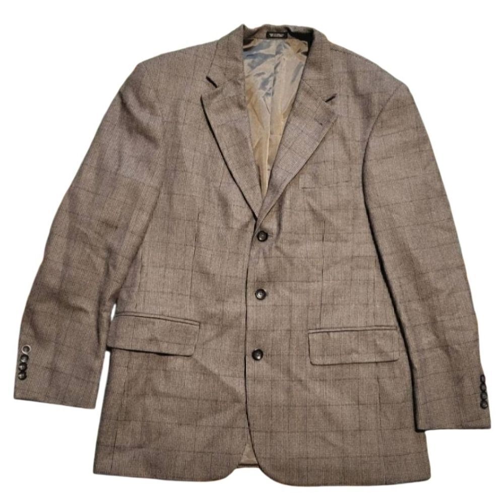 Oscar De La Renta Blazer Men's 41 Brown Lambswool Cashmere Check Sport Coat